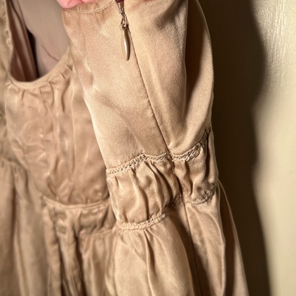 Banana Republic Beige and Dark Brown Midi Dress 100% Silk - Picture 4 of 12